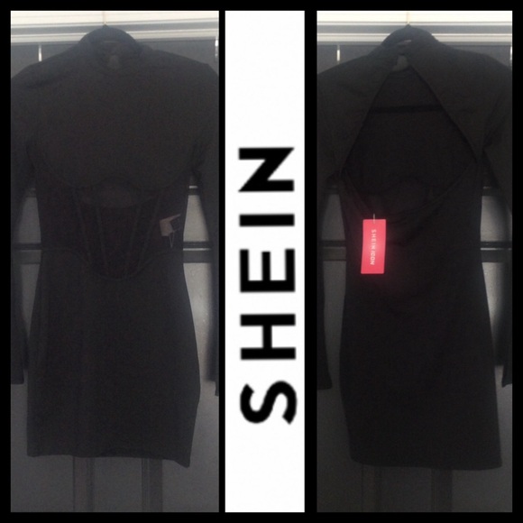 NWT Shein Icon Mock Neck Mesh Bodycon Dress - Picture 6 of 8